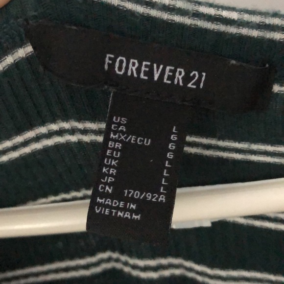 Forever 21 A Line Green Striped T Shirt Dress Sz L - Picture 4 of 6